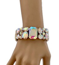 1” Wide Aurora Borealis Crystals Luxurious Bridal Statement  Bracelet Drag Queen - £18.76 GBP