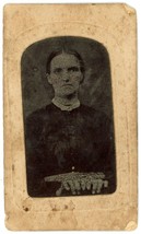 CIRCA 1860&#39;S CDV Cartouche Hand Tinted Haunting TINTYPE of Older Woman in Black - £13.32 GBP