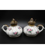 Vintage pair of ceramic painted pink &amp; gold floral finger lamps no chimneys - $20.00