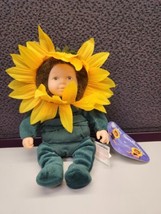 Vintage Anne Geddes Baby Sunflower 9&quot; Plush Doll Bean Bag Brown Eyes Sitting - £6.34 GBP