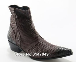 Grain Brown White Mens Ankle Boots Embossed Leather Dress Boots Spring High Fla - £153.00 GBP