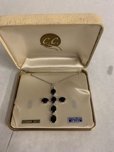 Vintage Genuine Onyx and Sterling Silver Cross, Cross Necklace - £50.63 GBP