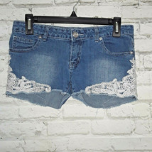 Crystal Vogue Shorts Juniors 5 Blue Low Rise Cut Off Crochet Lace Boho F... - £15.63 GBP