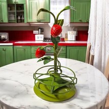 Vintage 1980s Strawberry Painted Metal Tole Rotating Condiment Stand Kitchen - £18.84 GBP