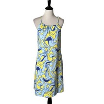 J. McLaughlin Maria Halter Dress Yellow Blue Catalina Cloth Women&#39;s Size L - £30.86 GBP