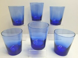 6 Libbey Blue Flare 4 3/8&quot; VTG Old Fashioned Rocks Glass Retro Barware Tumblers - $59.07