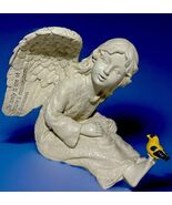 VTG Sitting Angel Figurine With A Goldfinch On Her Toes And A Quote On H... - $13.85