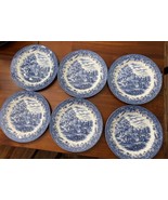 6 Pc Currier &amp; Ives &quot;Harvest&quot; Dinner Plates Churchill Blue White - $749.31 MXN