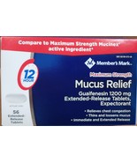 NIB Member's Mark Mucus Relief Max Strength Guaifenesin 1200mg 56ct  EXP 4/26 - $21.02