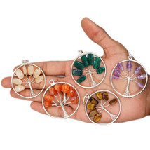 Chakra Healing Crystal Charm Natural Gemstone Tree of Life Pendant Necklace - $24.95