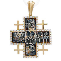 14K Gold Jerusalem Cross Pendant with Black Rhodium plated &amp; Diamonds Gift - £2,721.86 GBP