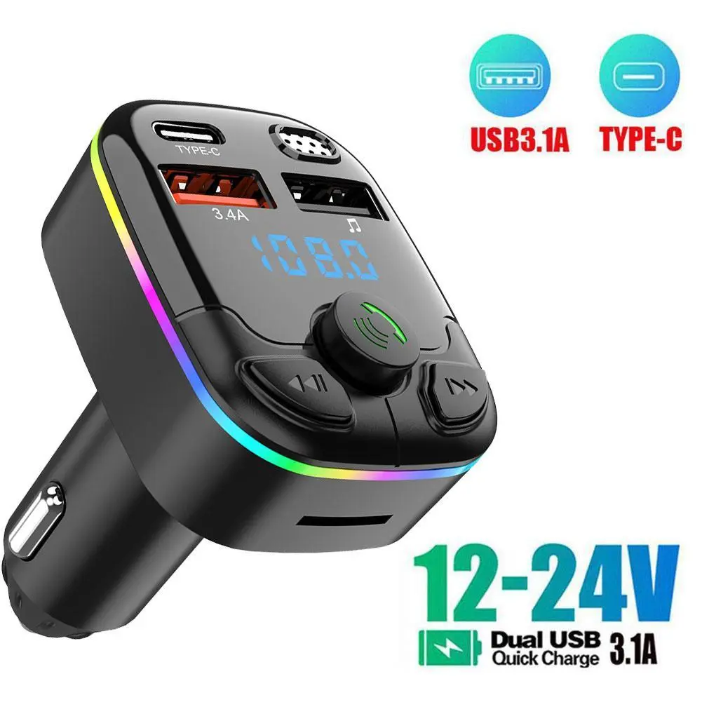 Car Bluetooth 5.0 FM Transmitter PD Type-C Dual USB 3.1A Fast Charger Co... - £10.49 GBP