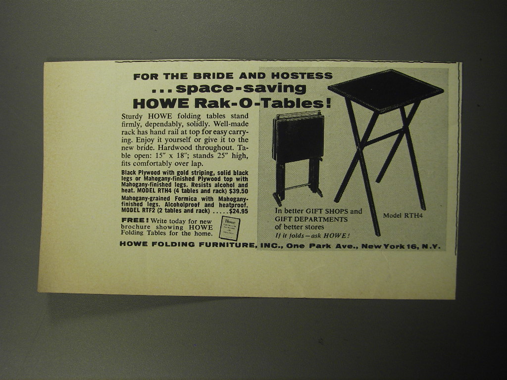 1957 Howe Rak-O-Tables Model RTH4 Advertisement - For the bride and hostess - $18.49