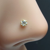 Tiny Single stone Gold Nose stud 14K White CZ Indian piercing nose ring Push Pin - £18.03 GBP