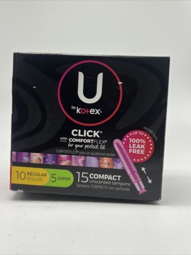 U By Kotex Click Compact Unscented Tampons-5 Super &amp; 10 Regular COMBINESHIP - $3.99