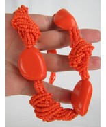 MID CENTURY NECKLACE orange large 27&quot; LUCITE bead coral ESTATE SALE! - $69.99