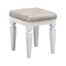 Modern Glam White Vanity Stool: Tufted Faux Leather Cushion - $2,294.99 MXN