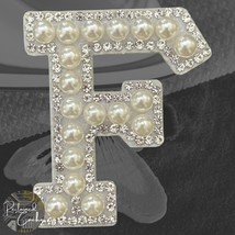 Letter F White Faux Pearl with Rhinestones Iron On Patch Craft Applique - $5.50 CAD