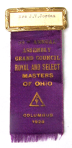 1928 ANTIQUE ROYAL MASTERS of OHIO MASONIC CONVENTION RIBBON BADGE COLUM... - £12.11 GBP