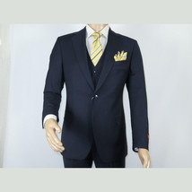 Men Suit BERLUSCONI Turkey 100% Italian Wool Super 180's Vested #Ber17 Navy Blue image 3