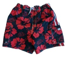 Faded Glory Men&#39;s Board Shorts Swim Trunks Dark Navy Red  Flower  Med/32-34 - £7.62 GBP