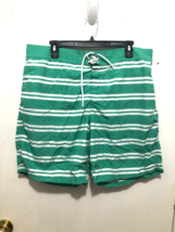 Lacoste Mens SZ XL Striped Mesh Lined Swim Trunks Green &amp; White - $18.80