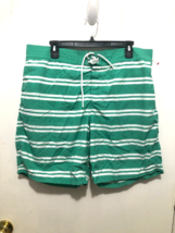 Lacoste Mens SZ XL Striped Mesh Lined Swim Trunks Green &amp; White - £15.02 GBP