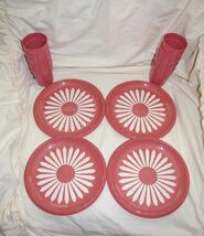 VINTAGE Set of 4 Washable Plastic Paper Plate Holders and 10 Matching Tu... - $13.00