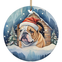 Cute English Bulldog Dog Christmas Winter Vintage Ornament Ceramic Gift Decor - £11.83 GBP