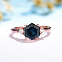 Hexagon London Blue Topaz Gemstone Ring for Women Soid 925 Sterling Silver Tanza - $27.69