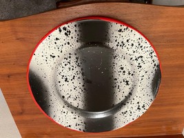 Vintage Black/White/Red Enamel granite spatterware camping plate - £11.97 GBP