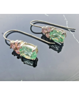 925 STERLING SILVER GREEN TOURMALINE AND ROSE CZ EARRING - £21.28 GBP