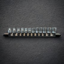 Tone HS212 socket set 1/4&quot; drive 3mm-14mm with rail chrome Made in Japan - $92.02