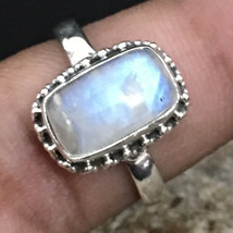 925 Solid Sterling Silver Natural Rainbow Moonstone Handmade Ring Gift Item - £33.19 GBP