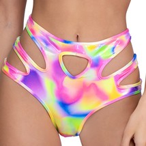 Shimmer Cut Out Shorts Keyhole Open Sides High Waisted Multicolor Rainbow 6467 - £30.43 GBP