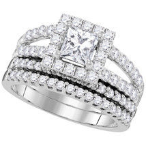 14k White Gold Princess Diamond Split-shank Bridal Wedding Engagement Ring Set - £1,415.52 GBP