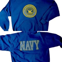 Vintage Y2K Soffe Navy Hoodie Hooded Sweatshirt Double Sided Faded L XL USA - $38.52