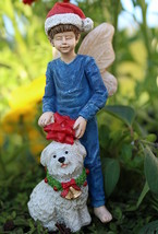 Miniature Fairy Garden Christmas Boy Fairy Nick and Puppy Dog Fluff Deco... - £7.80 GBP