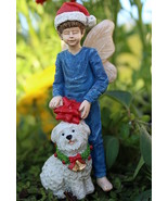 Miniature Fairy Garden Christmas Boy Fairy Nick and Puppy Dog Fluff Deco... - £7.79 GBP