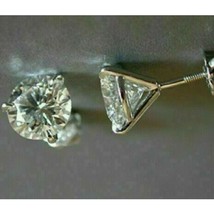 2Ct Redondo Imitación Diamante Solitario Dormilonas 14K Oro Blanco Chapado Plata - £91.56 GBP
