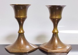 Pair of Small Brass Menorah Candle Holders Israel 60&#39;s Holy Land Candles... - £29.14 GBP