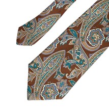 Van Heusen Classic Collection Paisley Mens Brown Beige Teal Silk Necktie 60in - £27.37 GBP