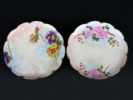 Haviland Limoges HP Rose and Pansy Salad Plates Set 2, Antique Star Blank 7 1/2&quot; - £31.63 GBP