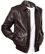 Men&#39;s vintage BLACK Leather Bomber Jacket All Size - £155.58 GBP