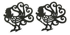 Black Scroll Tail Rooster Cast Iron Trivet Set of 2 - £29.13 GBP