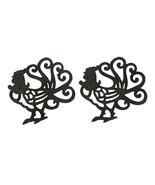 Black Scroll Tail Rooster Cast Iron Trivet Set of 2 - £28.89 GBP