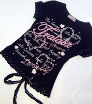 Super Cute Tralala Black Top Size S Decorated with Glitter Text - £53.97 GBP