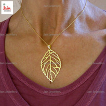 Fine Jewelry 18 Kt Solid Yellow Gold Big Skeleton Leaf Chain Necklace Pendant - £1,850.61 GBP+