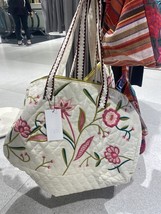 ZARA BNWT 2025. ECRU QUILTED BAG CONTRAST FLORAL EMBROIDERY COTTON. 3988... - $94.19