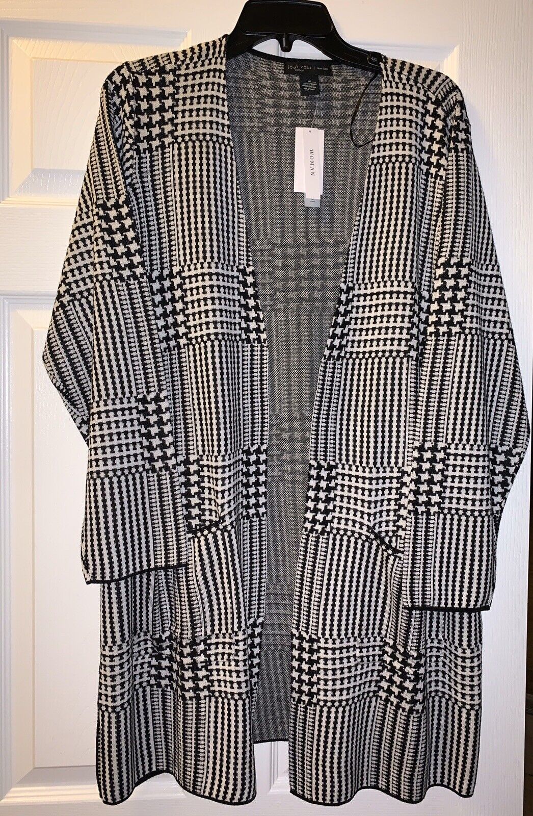 1X Joan Vass black /white 3/4 sleeve cardigan $78.00 BNWTS - $15.99